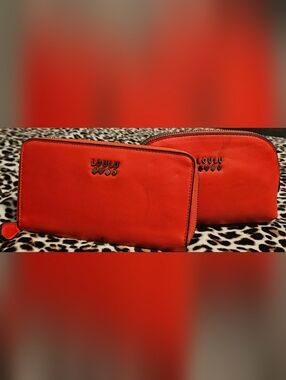 NWT LouLu Bags Red Cosmetic Pouch & Zip Around Wallet 2 Pc Gift Set Card Makeup